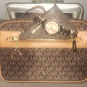 Michael Kors Luggage multi Jet Set crossbody, wallet & MK watch